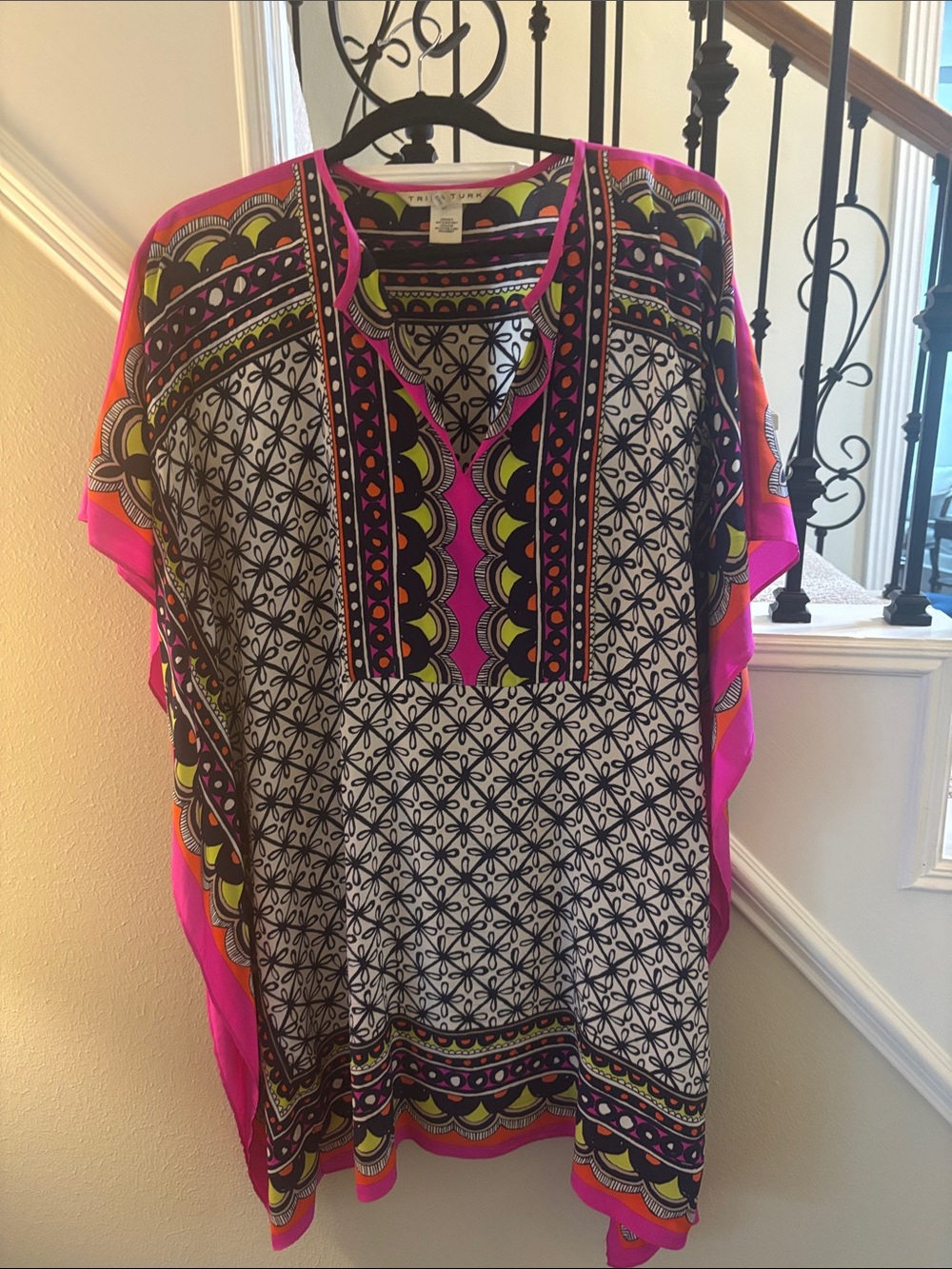 Trina Turk Multicolor Geometric Printed caftan short dress